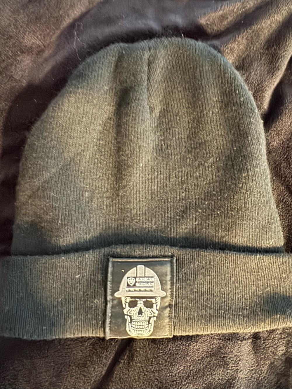 Ariat Black Knit Beanie with Skull Patch